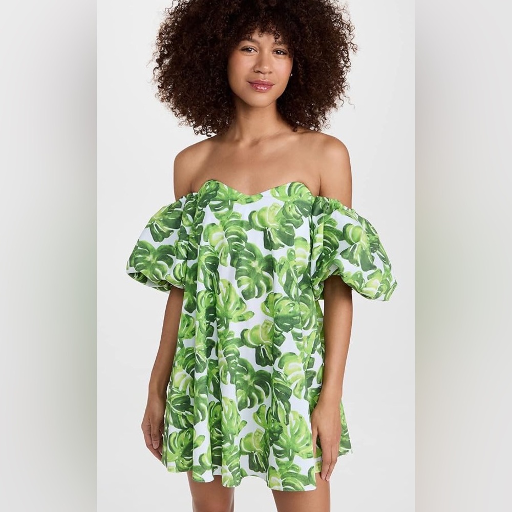 Caroline Constas Green Leaf Print Mini Dress